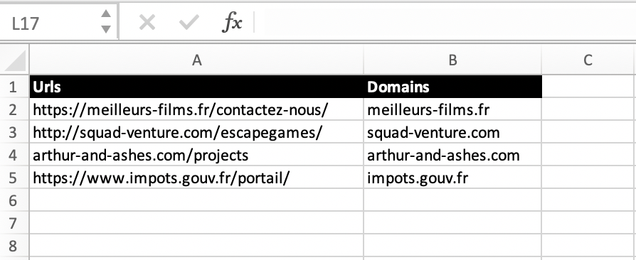 Extract domains from urls from excel